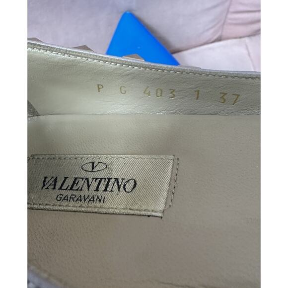 VALENTINO Shoes Ballet Flats Size 37 Blue ROCKSTUD Studded Pointed Toe Luxury - Picture 11 of 16